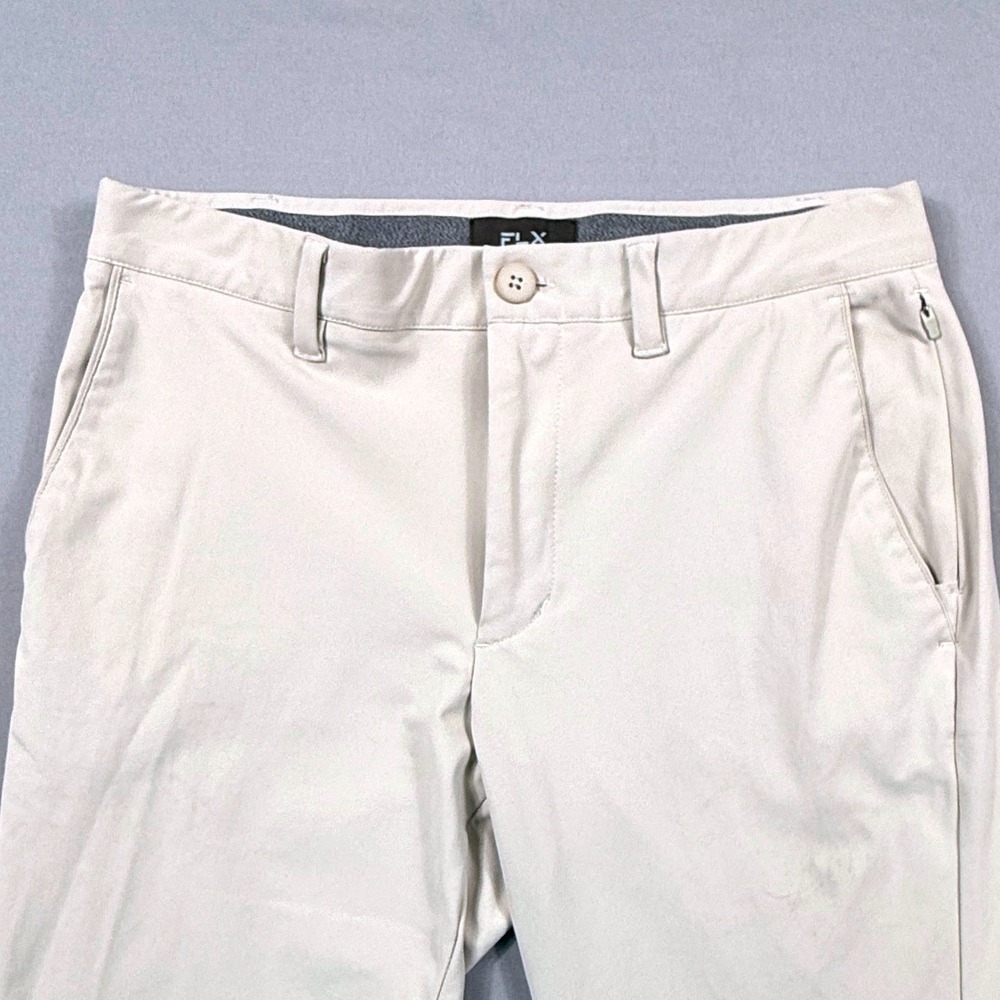 FLX Mens Commuter Pants Beige Tan Polyester‎ Stretch Chino Straight Sz 32x30